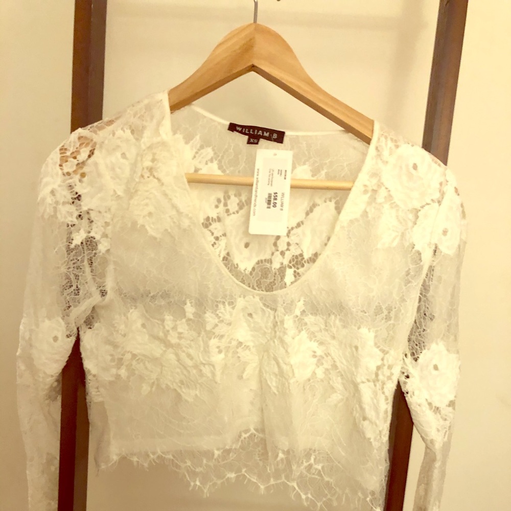 White long sleeve lace crop top - William B - XS